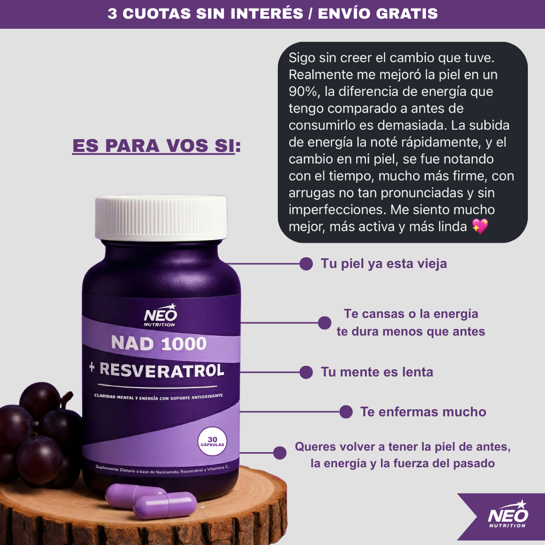NAD1000 + Resveratrol – Rejuvenecimiento Celular