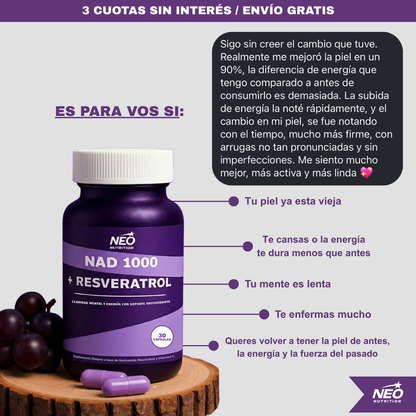 NAD1000 + Resveratrol – Rejuvenecimiento Celular